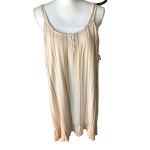 VOLCOM Island Crush Beach Dress SMALL Women's Ruffle Hem Beige Striped NWT‎ $60